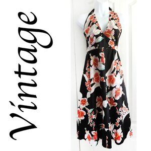 Vintage 1970s Hukilau Fashions fit-n-flare midi halter dress Sz L-XL